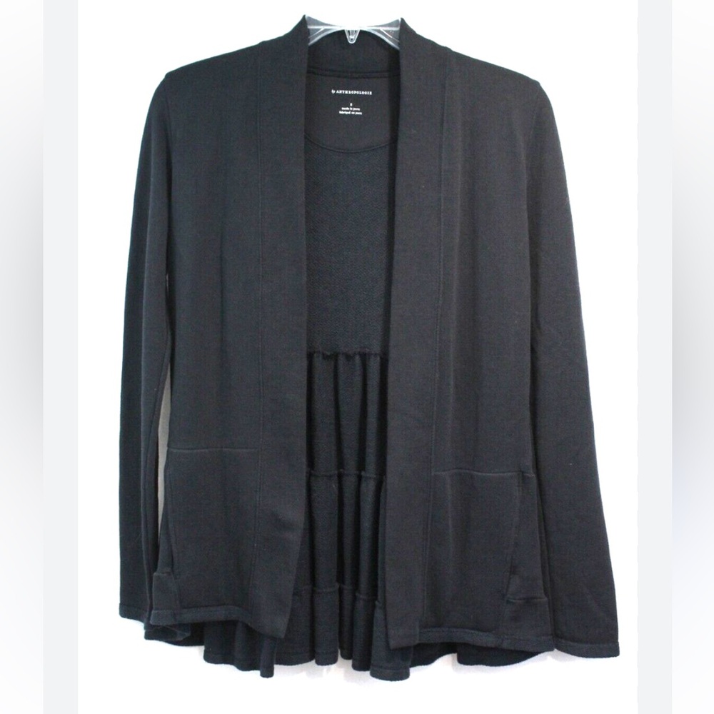 Anthropologie Navy Tiered Ruffle Hem Open Cardigan Small EUC